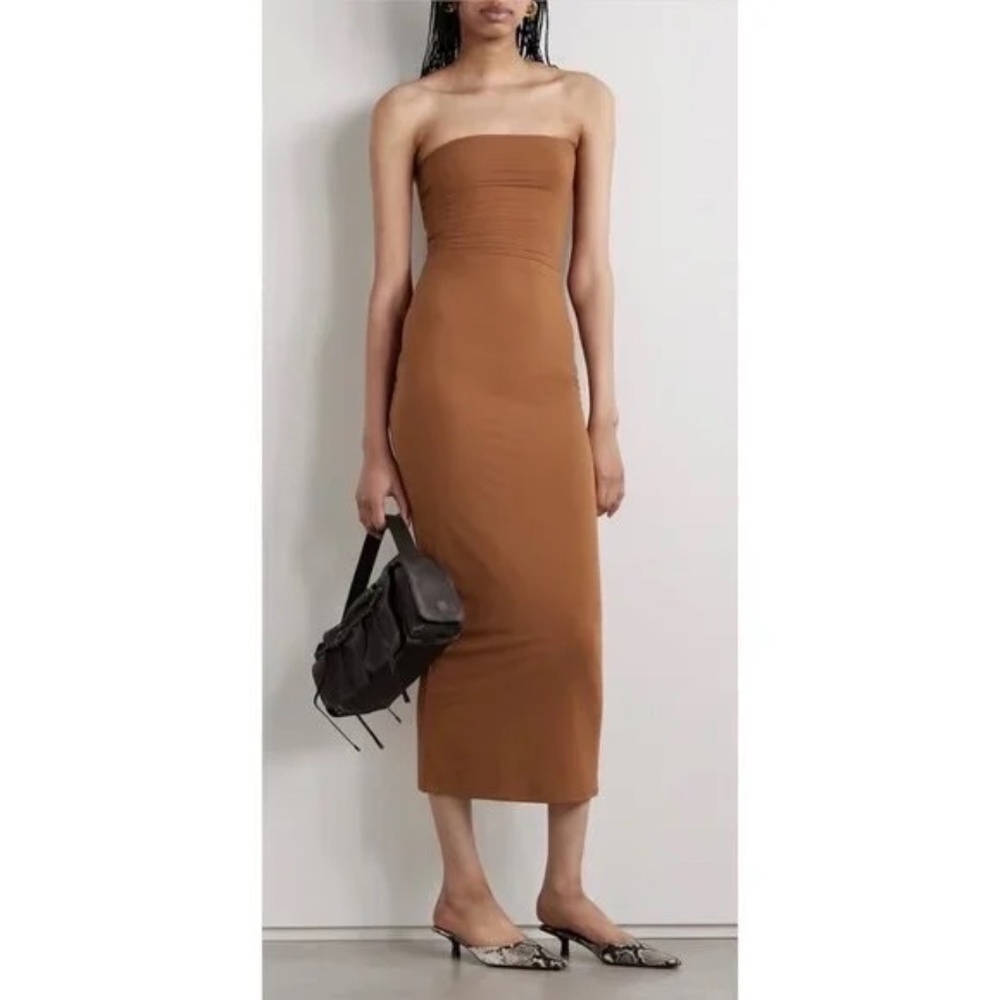 SKIMS Strapless Bodycon Maxi Dress in Brown